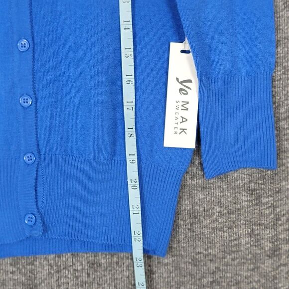 Yemak Sweater Cardigan Womens S Blue 3/4 Sleeve Button Down Super Soft V Neck - Picture 4 of 11